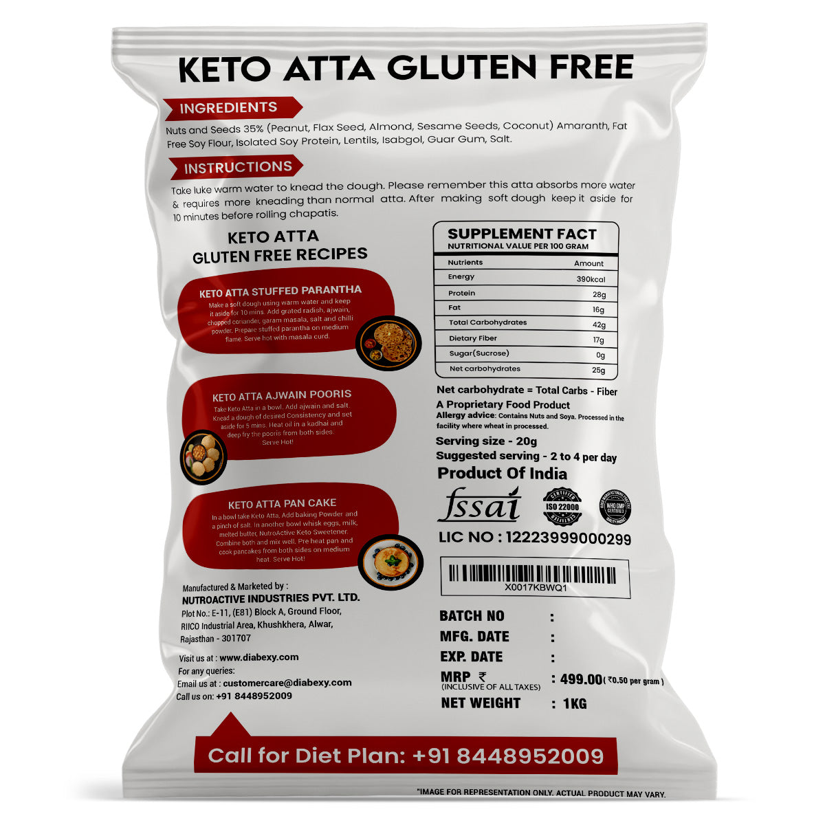 NutroActive Keto Atta Gluten Free Ultra Low Carb Flour - 1kg