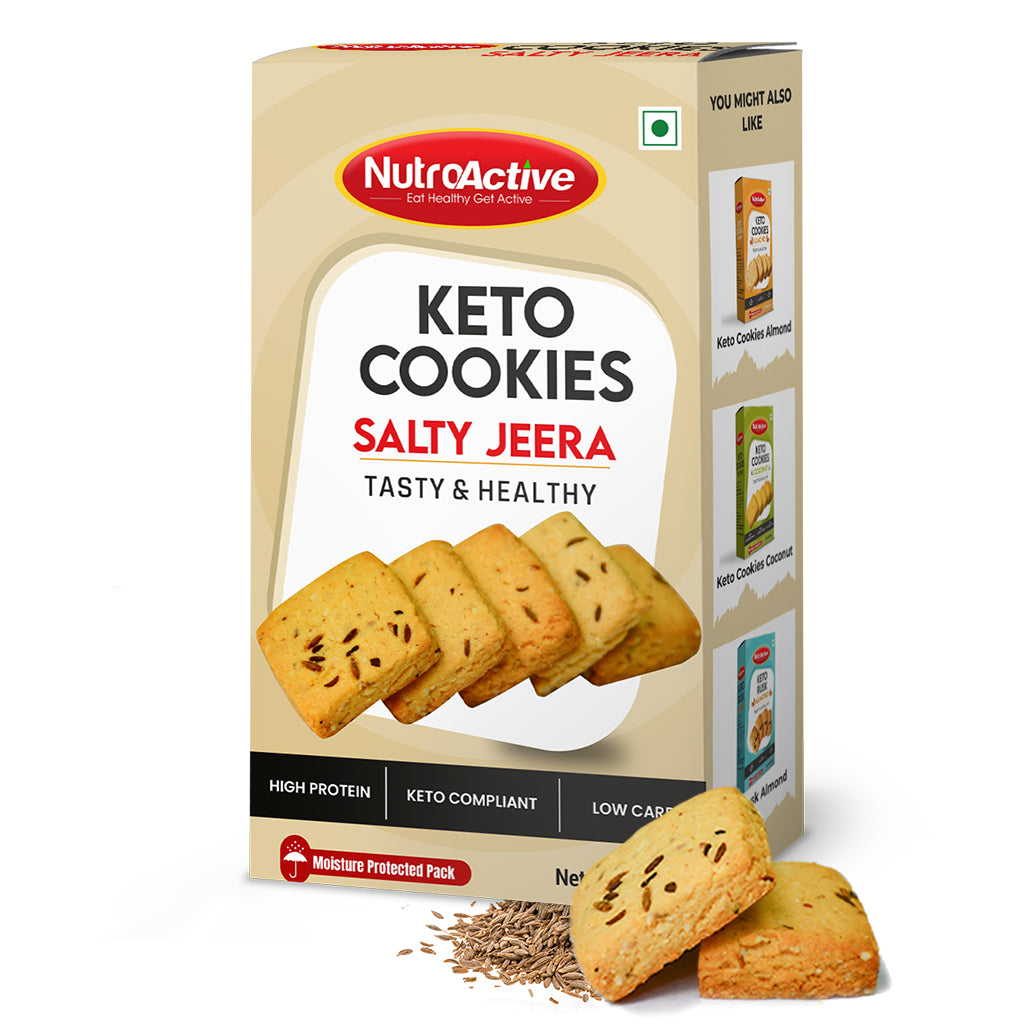 NutroActive Keto Jeera Cookies Salted 0.5g Net Carb Zero Sugar - 200g