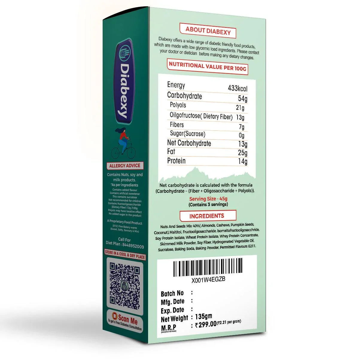 Ingredients and instruction of Diabexy Nuts Tart- 135 g