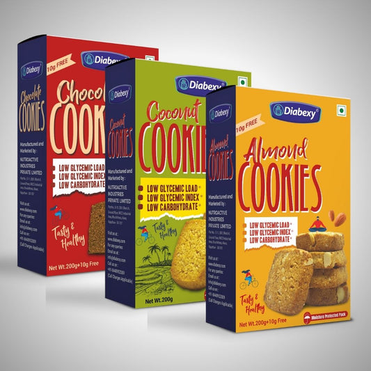 Diabexy Cookies Combo (Almond 200g, Chocolate 200g, & Coconut 200g) (Pack of 3)