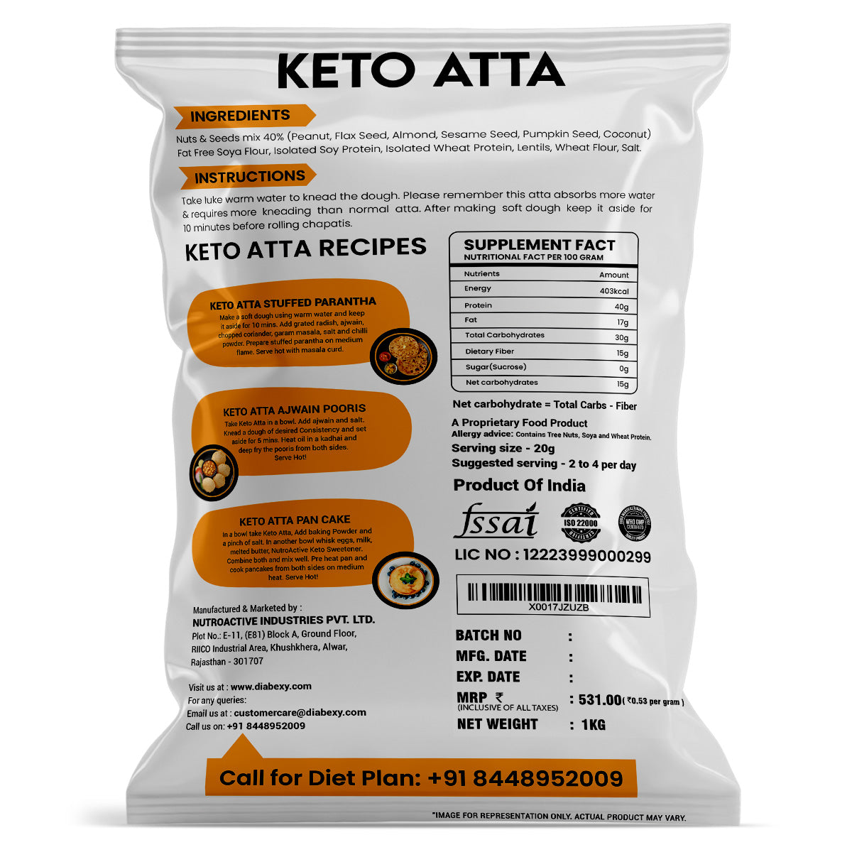 NutroActive Keto Atta Net Carb 3g Extremely Low Carb Flour