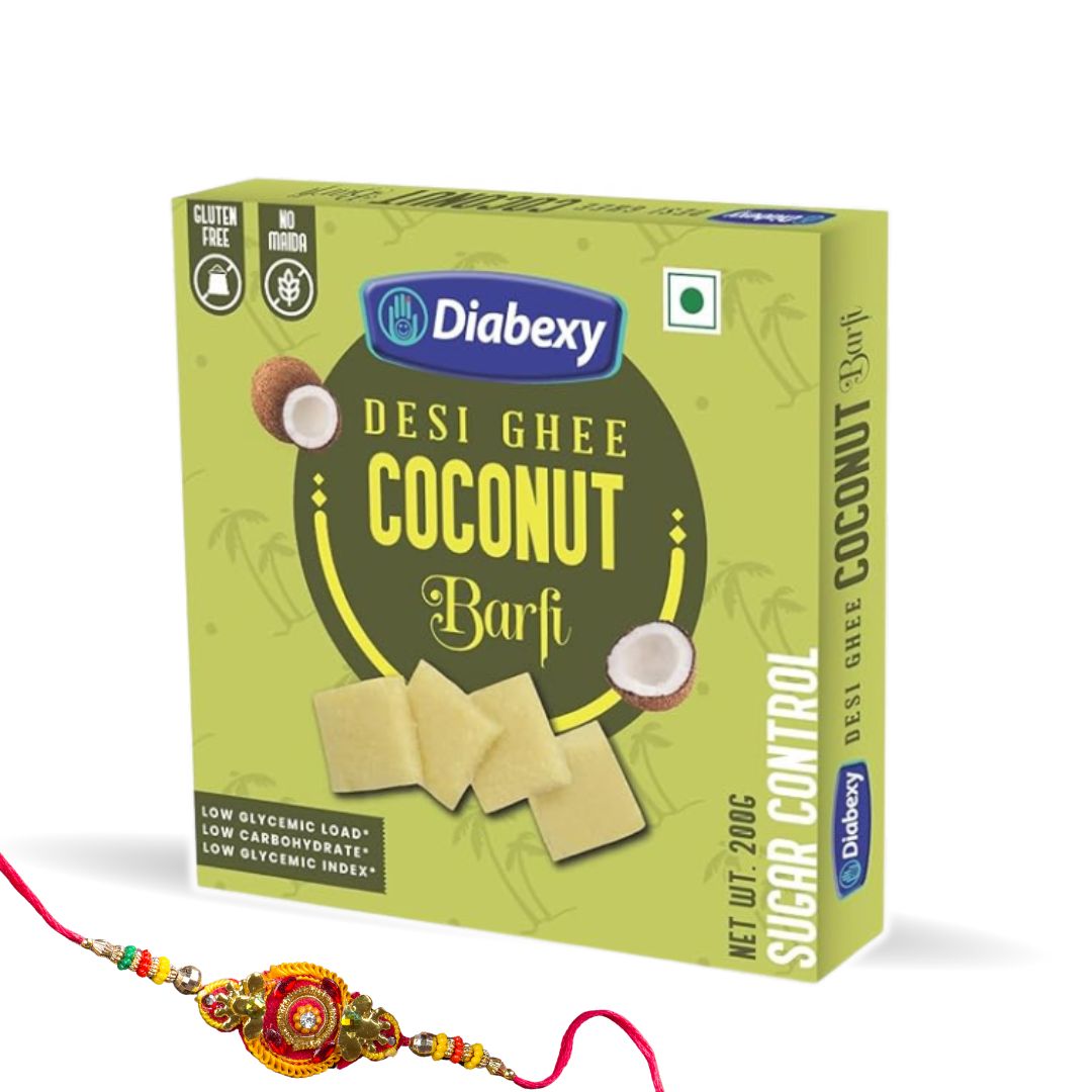 Diabexy Desi Ghee Sugar Free Coconut Barfi - 200g with One Rakhi