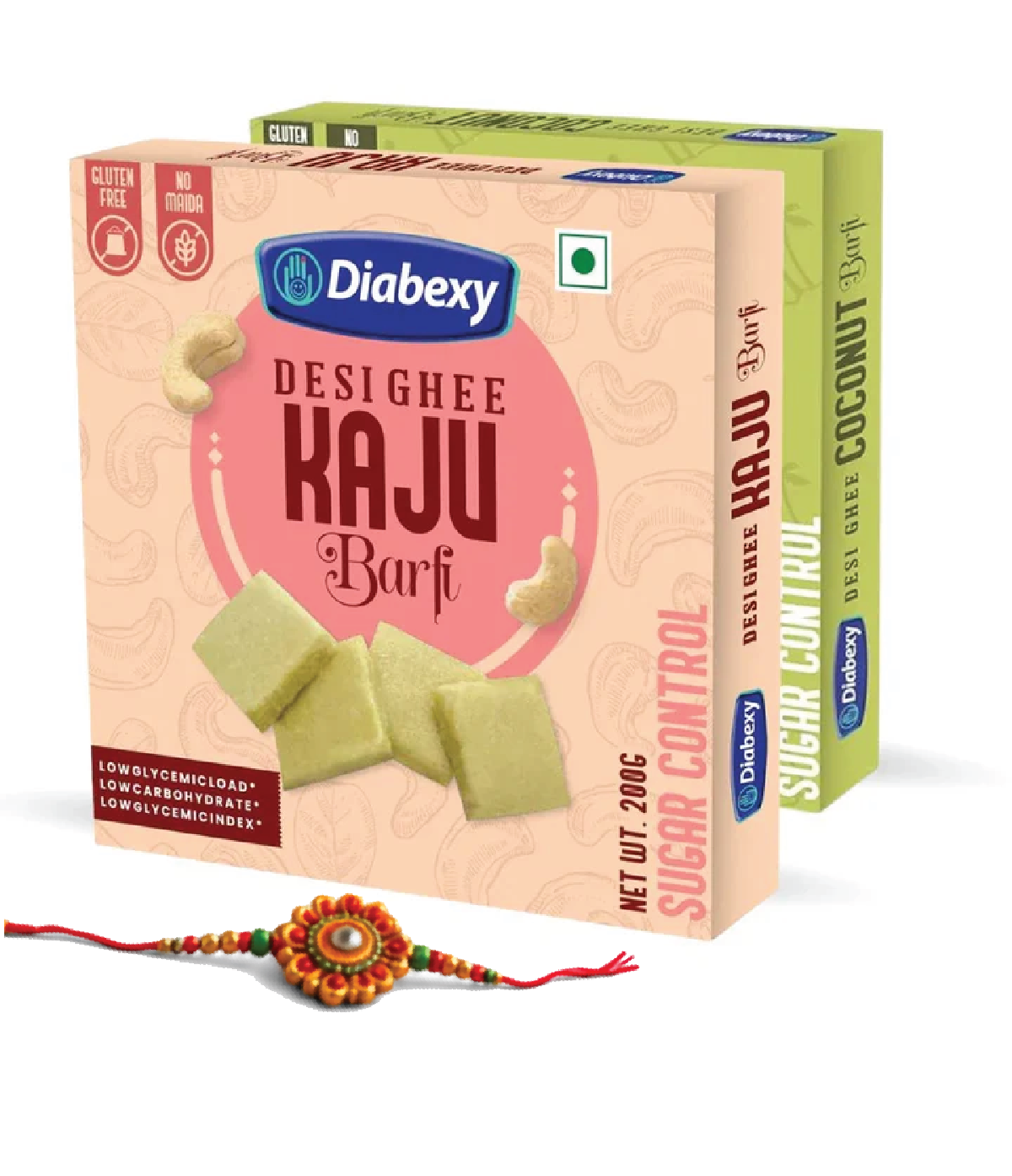 Diabexy Desi Ghee Barfi Combo (Coconut & Kaju) 200g Each with One Rakhi