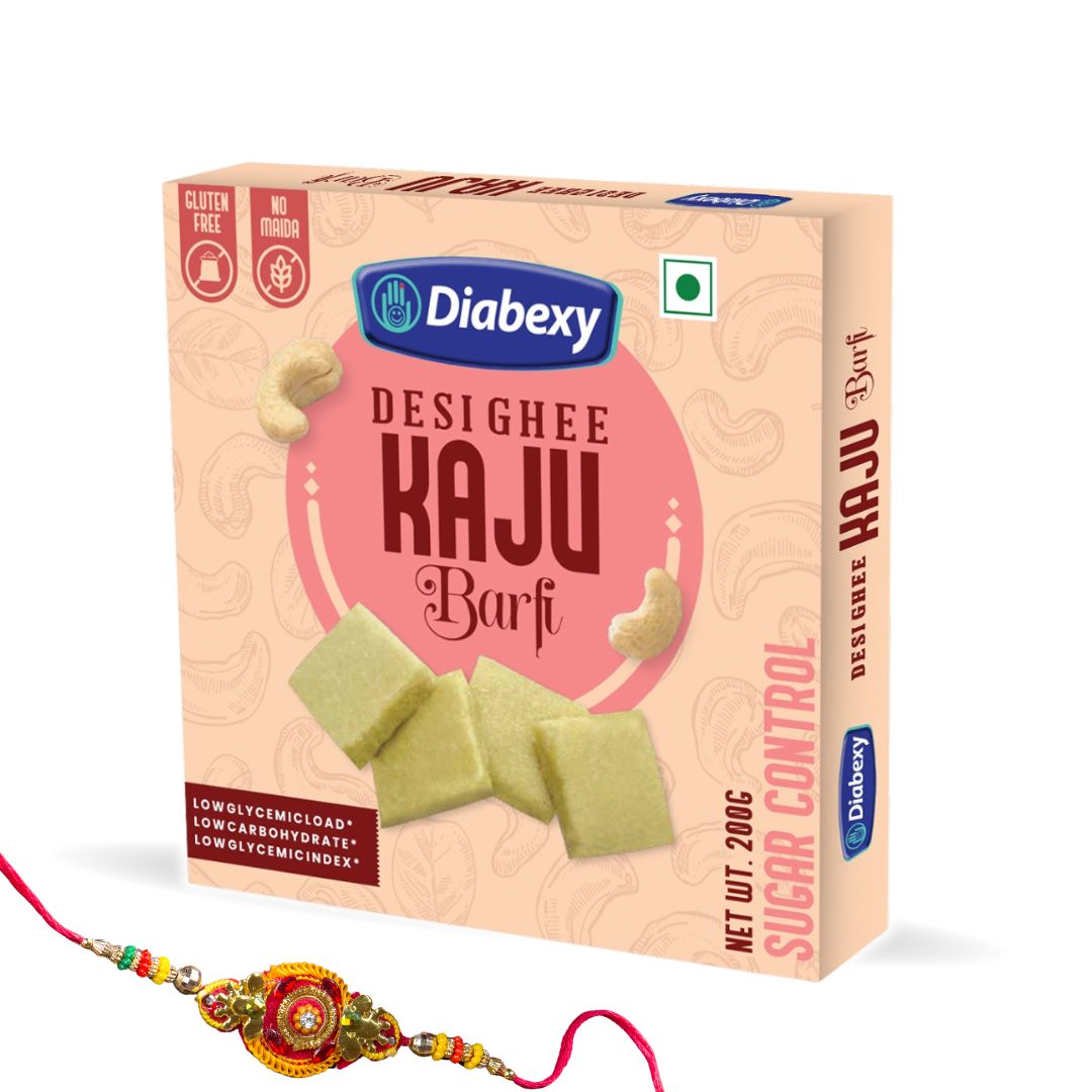 Diabexy desi ghee kaju barfi with low glycemic load, low carbs, and low glycemic index for diabetic sweets and sugarless mithai.