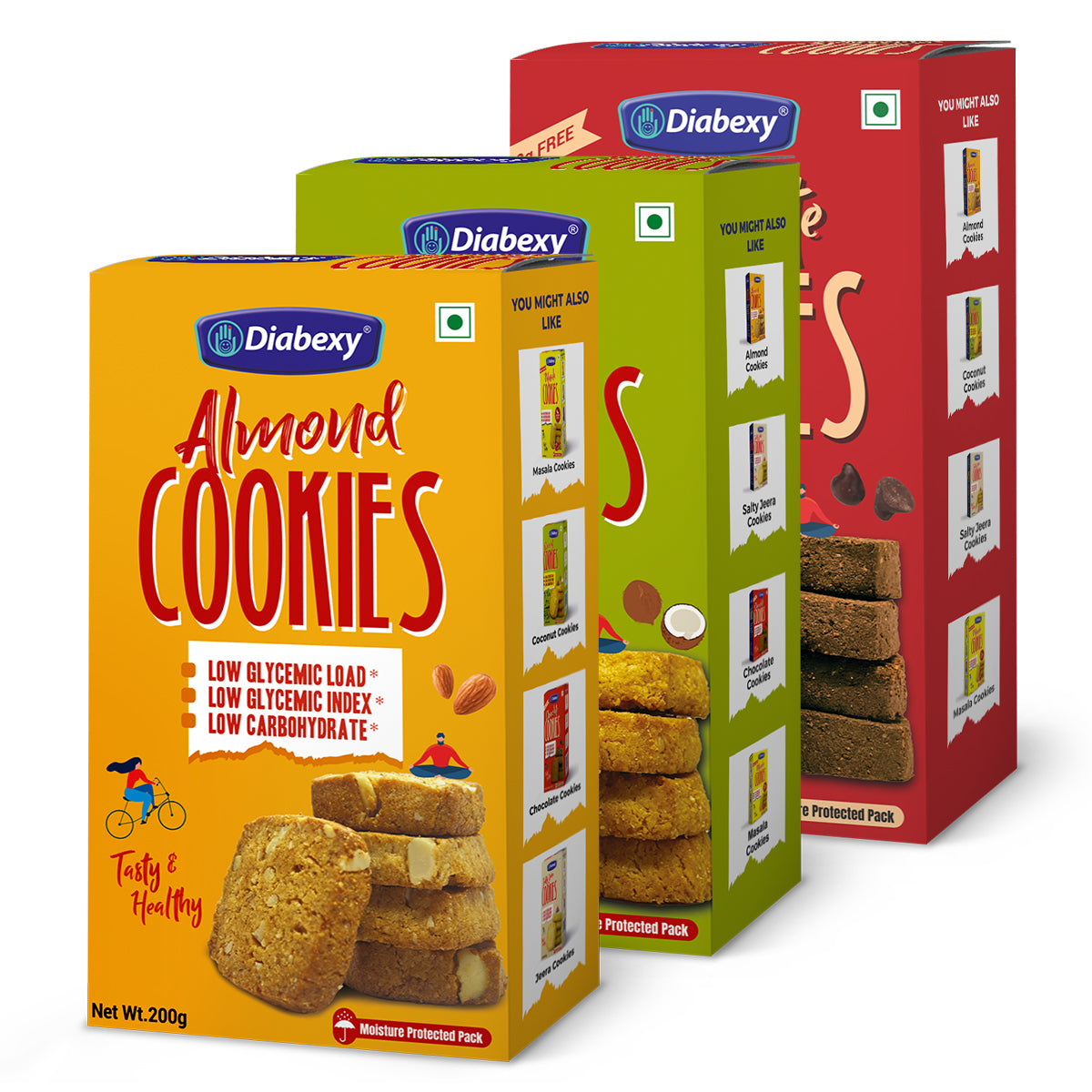 Diabexy Cookies Combo (Almond 200g, Chocolate 200g, & Coconut 200g) (Pack of 3)