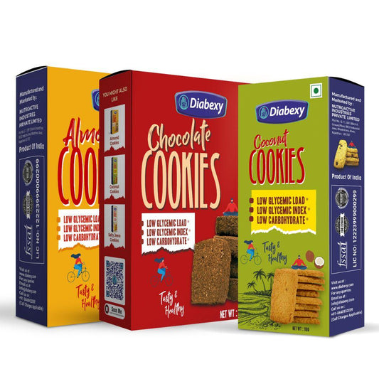 Diabexy Cookies Combo (Almond 200Gr, Chocolate 200Gr, & Coconut 110Gr) (Pack of 3) - Diabexy