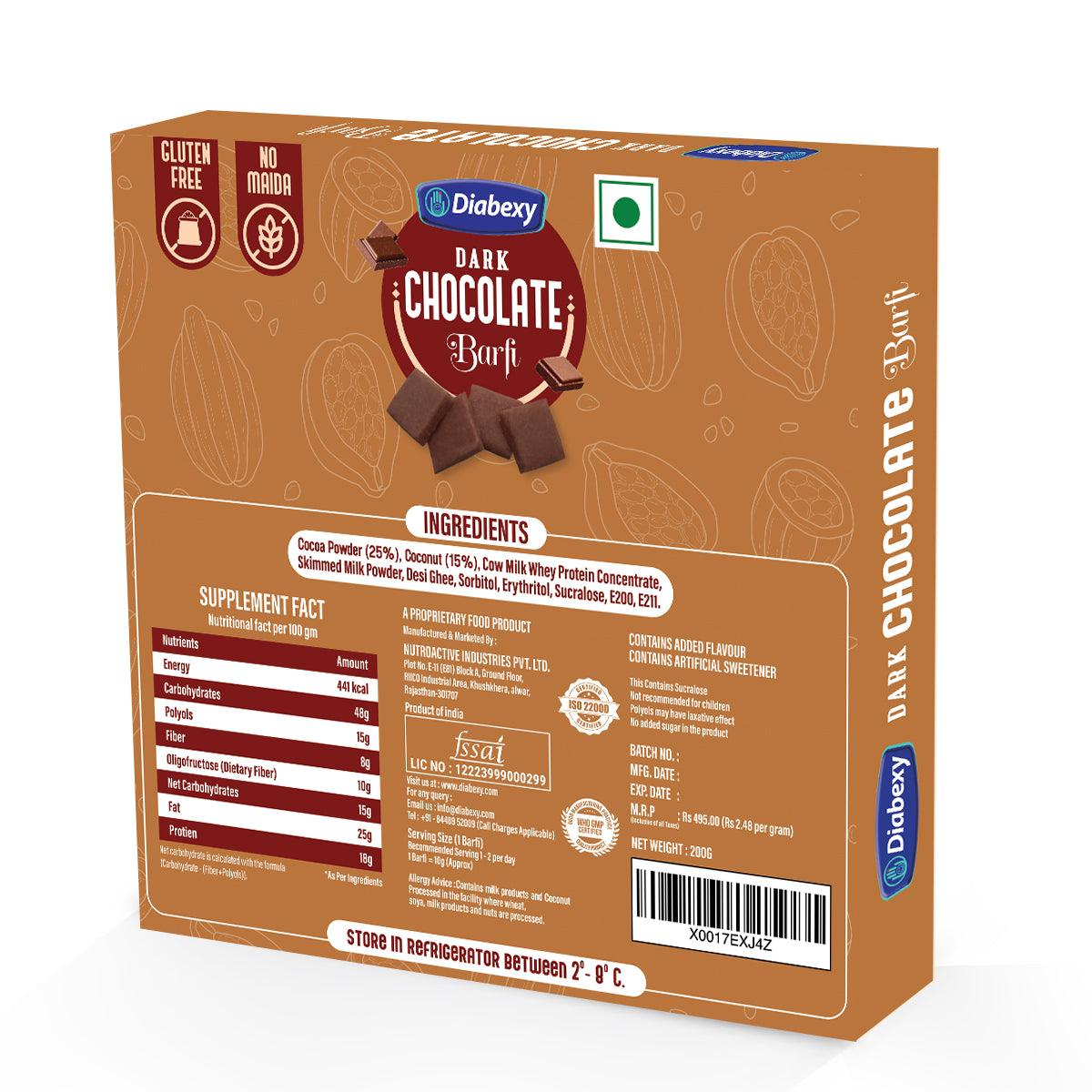 Diabexy Desi Ghee Dark Chocolate barfi Sugar Control for Diabetics- 200g - Diabexy