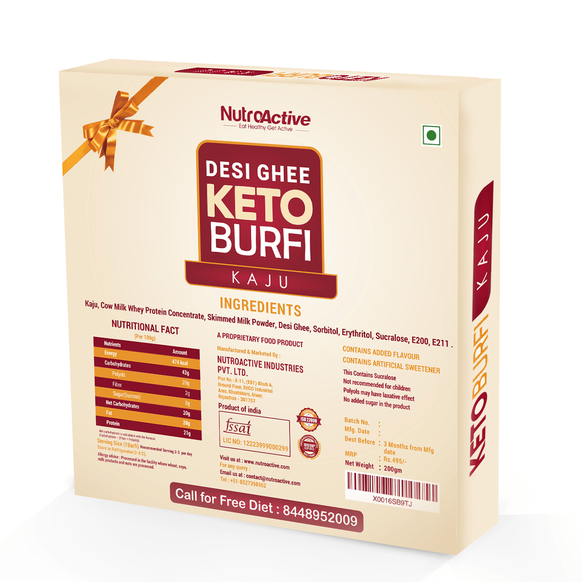 Keto Barfi - Combo Pack - Kaju, Chocolate and Coconut- 200g Each - Diabexy