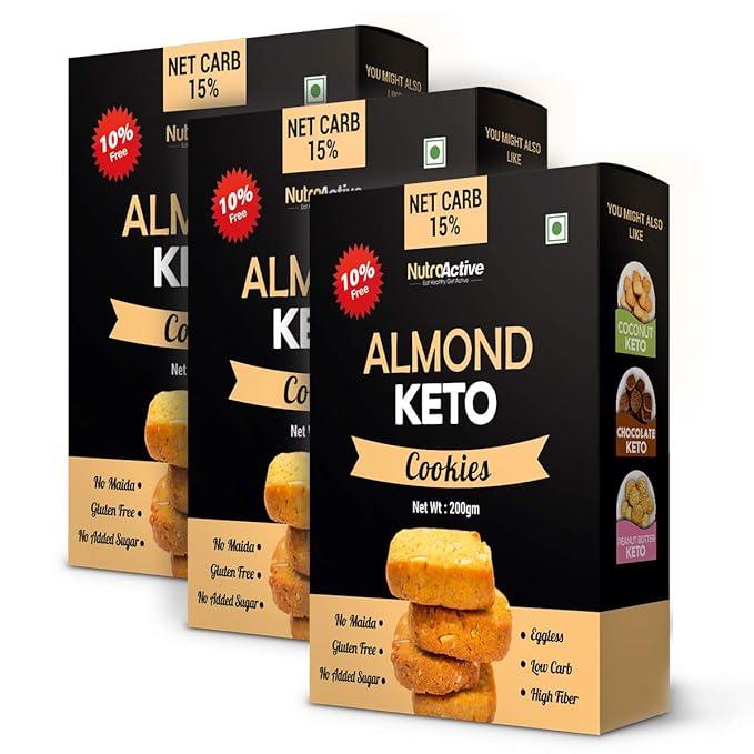 NutroActive Keto Almond Cookies, Zero Sugar Gluten Free - 200gm - Diabexy