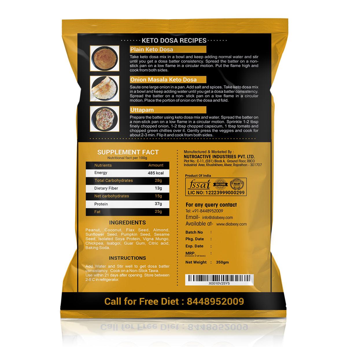 NutroActive Keto Dosa Mix, Low Carb Gluten Free - 350 gm - Diabexy