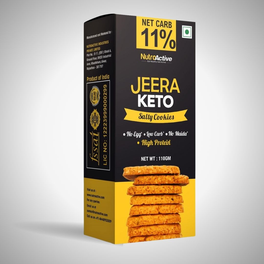 NutroActive Keto Jeera Cookies Salted 0.5g Net Carb Zero Sugar - 110g