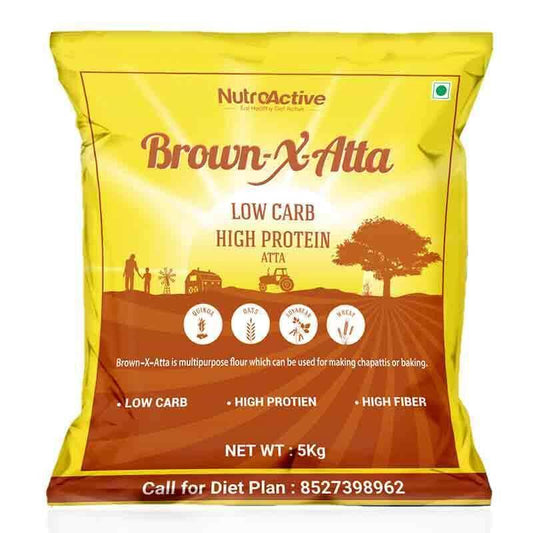 NutroActive BrownXatta Atta High Protein & Low Carb Keto Friendly Weight Loss Management Flour - 5kg - Diabexy