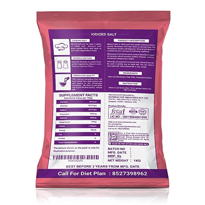 NutroActive MineralSalt Iodized Himalayan Pink Rock Salt Extra Fine Grain 1 kg - Diabexy
