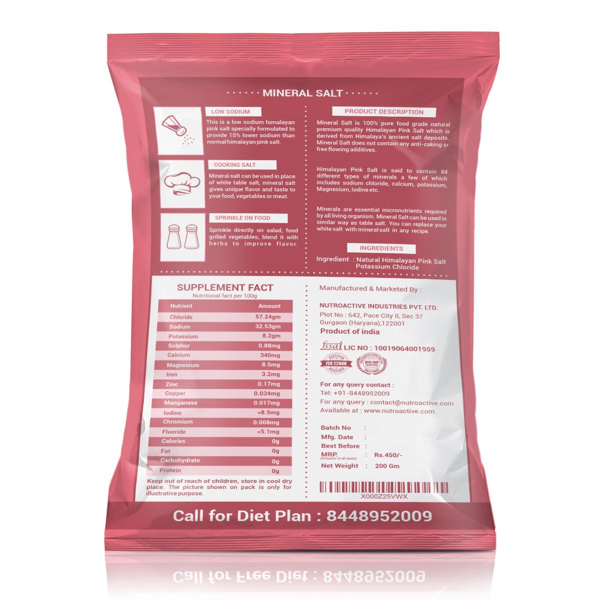 NutroActive MineralSalt Low Sodium Himalayan Rock Pink Salt Extra Fine Grain 200g - Diabexy